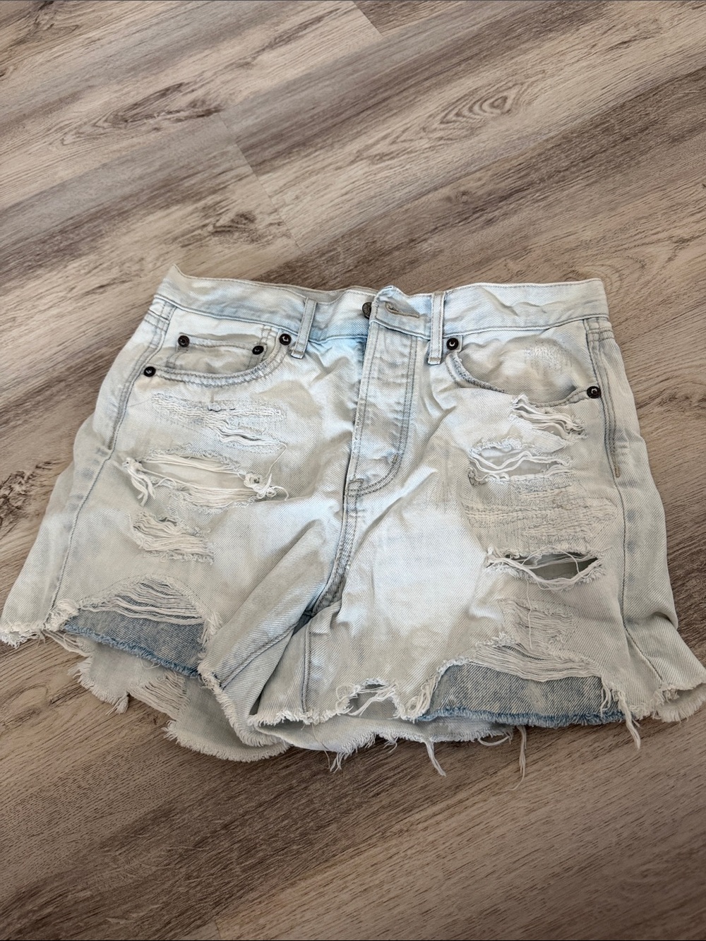 American Eagle Outfitters Light Blue Distressed Denim Shorts